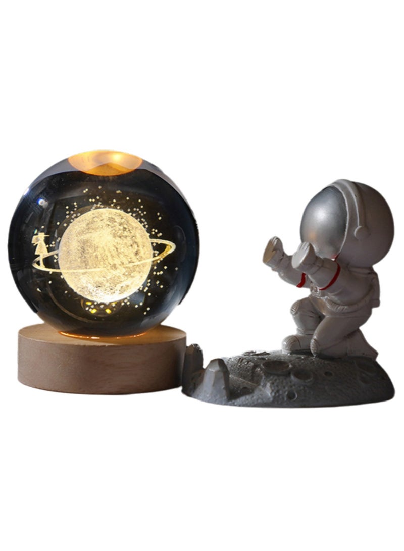 Wandering In The Starry Sky With Astronaut 3d Crystal Ball Night Light Transparent Galaxy Led Lamp With Wooden Base Glass Ball Decorative Night Light With Touch Switch Table Lamp Decorative Light Gift For Home Desktop Decoration - Image 1